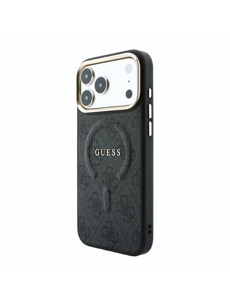 Guess Guess PU Leather 4G Gold Frame Embossed MagSafe Zadnji Ovitek za iPhone 18 Pro Black