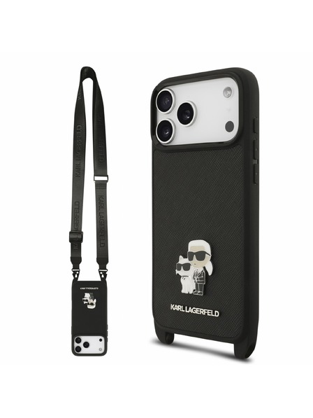 Karl Lagerfeld Karl Lagerfeld Saffiano Crossbody Trakec Karl and Choupette Ovitek za iPhone 18 Pro Black
