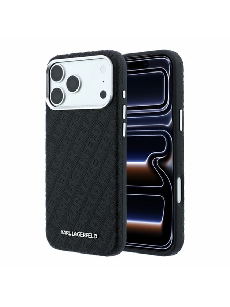 Karl Lagerfeld Karl Lagerfeld PU Grained Allover Semi Wrap Magsafe Zadnji Ovitek za iPhone 18 Pro Black