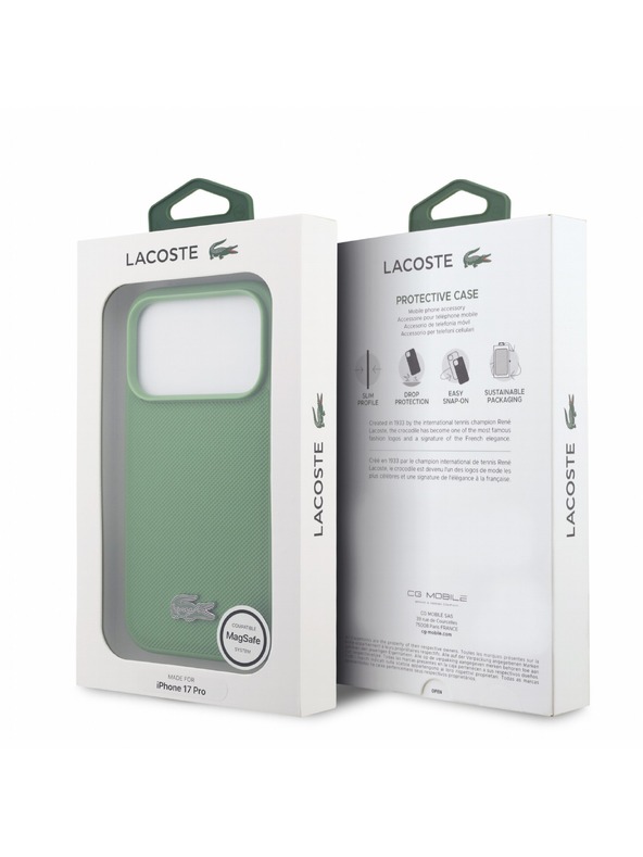 Lacoste Lacoste PVC Iconic Petit Pique Metal Logo MagSafe Zadnji Ovitek za iPhone 18 Pro Estragon