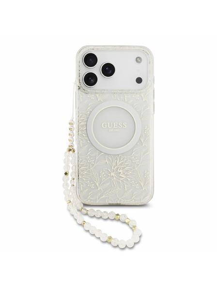 Guess Guess IML Flowers Allover Trakec MagSafe Zadnji Ovitek za iPhone 18 Pro Max White