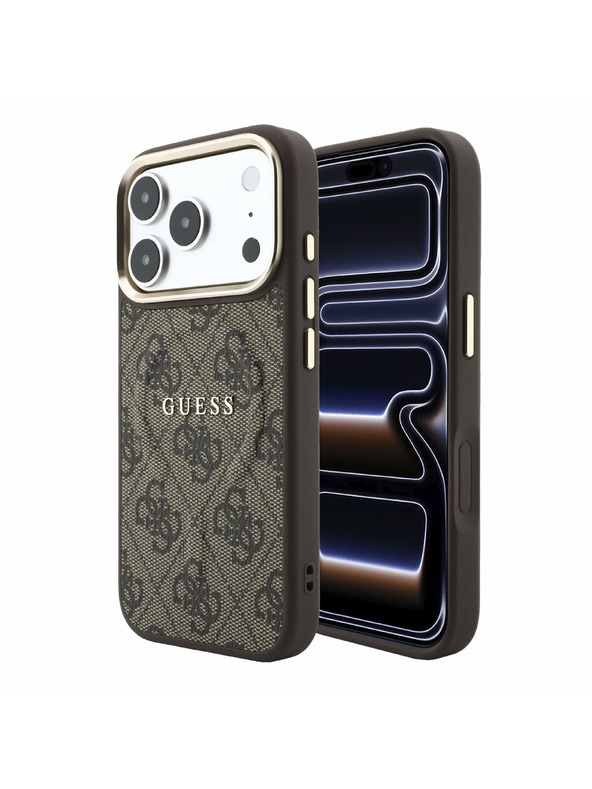 Guess Guess PU Leather 4G Gold Frame Embossed MagSafe Zadnji Ovitek za iPhone 18 Pro Max Brown