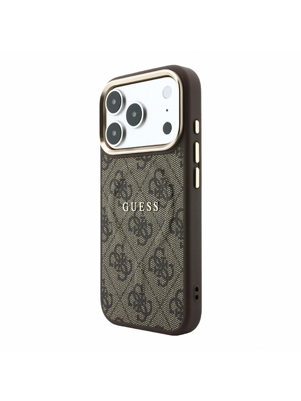 Guess Guess PU Leather 4G Gold Frame Embossed MagSafe Zadnji Ovitek za iPhone 18 Pro Max Brown
