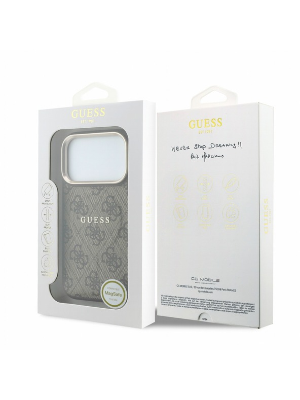 Guess Guess PU Leather 4G Gold Frame Embossed MagSafe Zadnji Ovitek za iPhone 18 Pro Max Brown