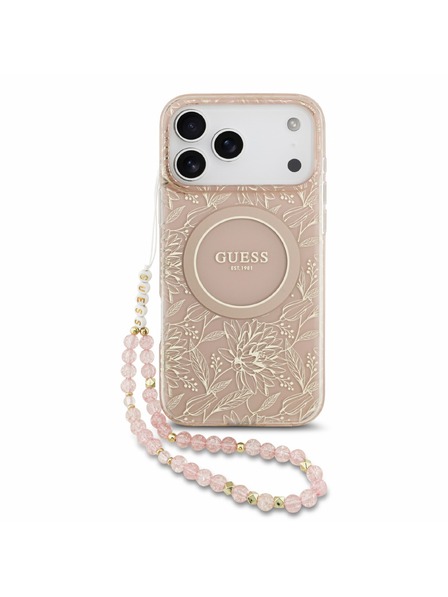 Guess Guess IML Flowers Allover Trakec MagSafe Zadnji Ovitek za iPhone 18 Pro Max Pink