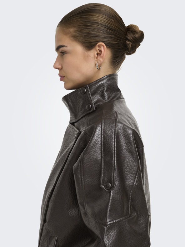 Jacqueline de Yong Temno rjav usnjen bomber RAYE