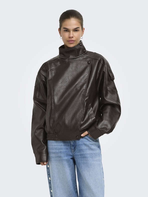 Jacqueline de Yong Temno rjav usnjen bomber RAYE