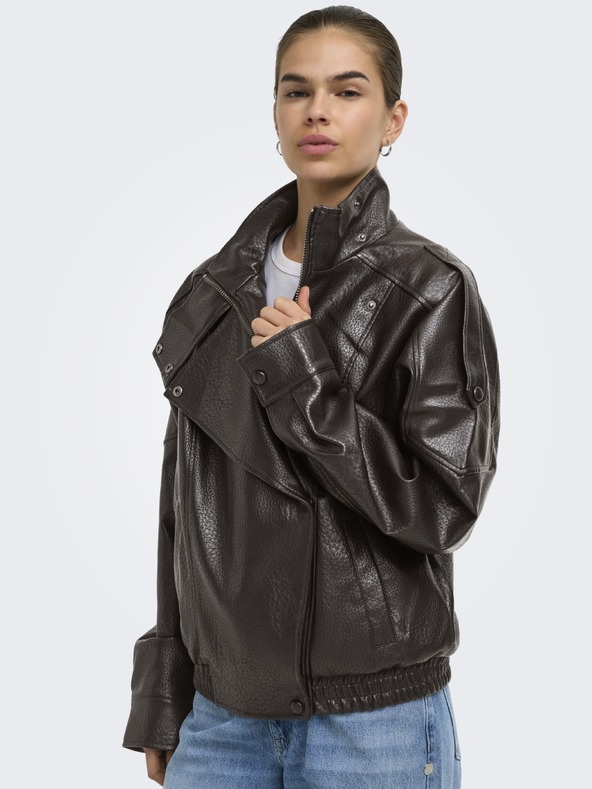 Jacqueline de Yong Temno rjav usnjen bomber RAYE