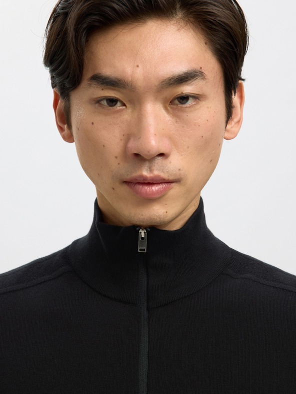 SELECTED Moški pulover s zadrgo pri vratu črn