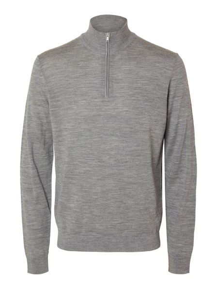 SELECTED Moški pulover s zipom pri vratu grey melange
