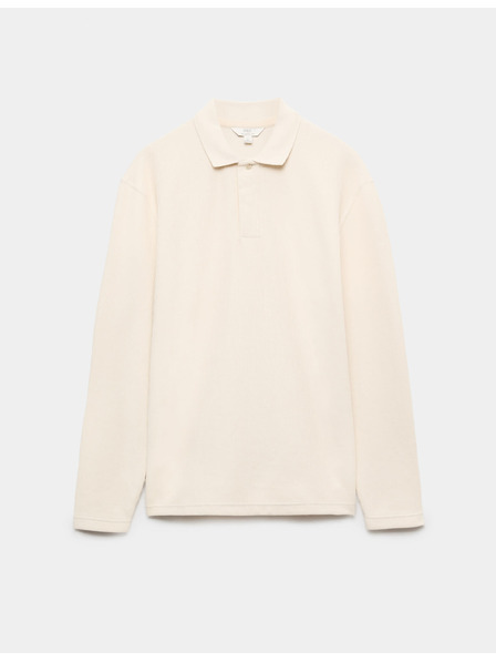Marks & Spencer Rebričasta polo majica z dolgimi rokavi iz bombažne zmesi Marks & Spencer smetanova
