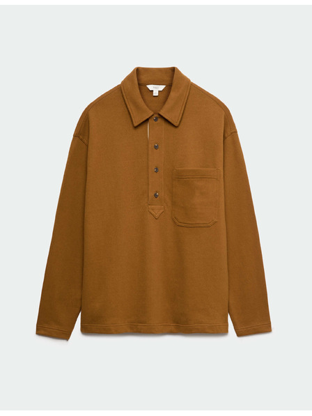 Marks & Spencer Polo srajca iz čistega bombaža z dolgimi rokavi, iz težke tkanine Marks & Spencer rjava