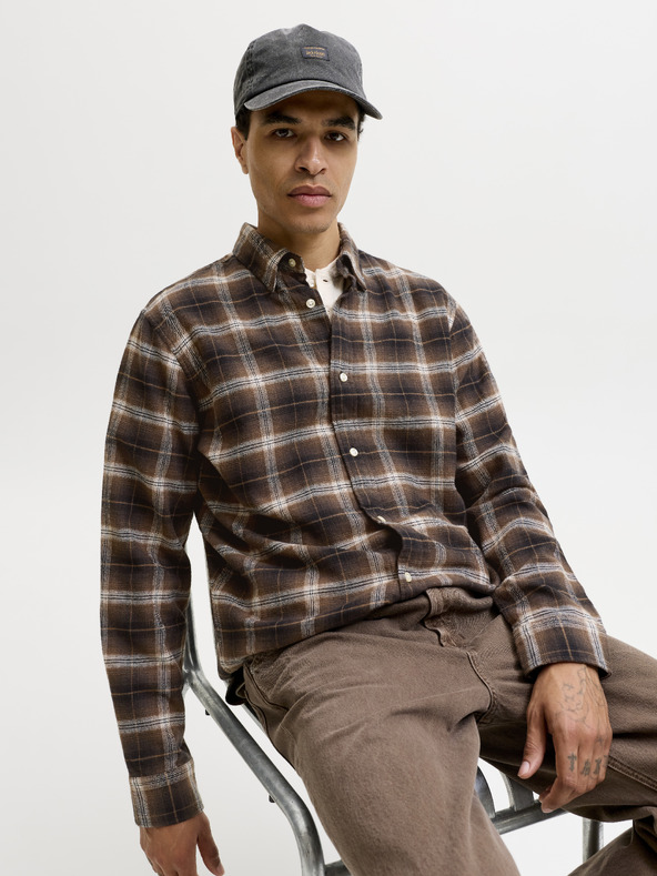 Jack & Jones Flanelna kostkasta moška srajca rjava