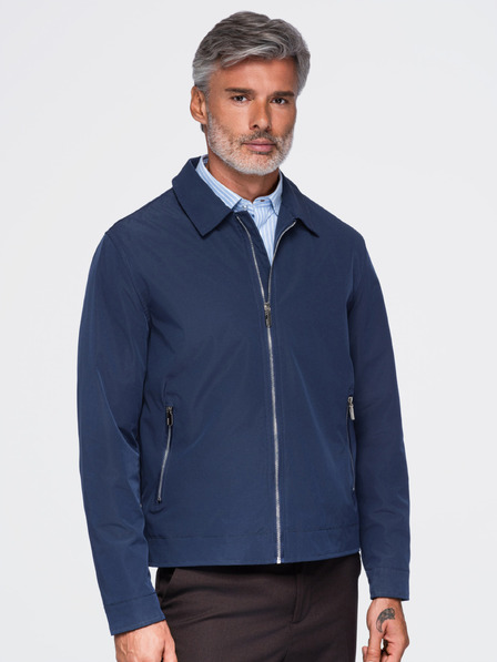 Ombre Clothing Moška lahka prehodna jakna na zadrgo s klasičnim ovratnikom – temno modra V1 OM-JANP-0224 Ombre Clothing