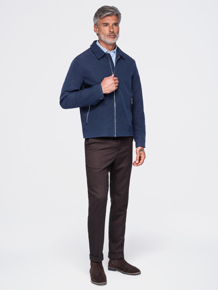 Ombre Clothing Moška lahka prehodna jakna na zadrgo s klasičnim ovratnikom – temno modra V1 OM-JANP-0224 Ombre Clothing