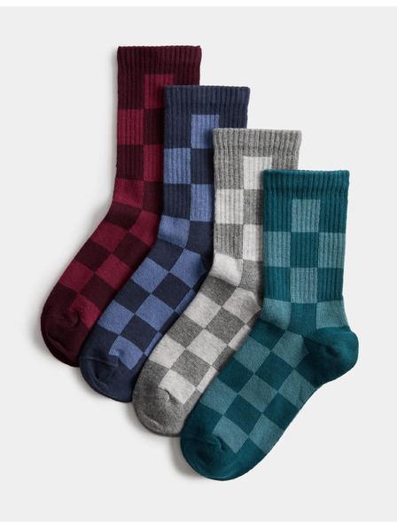 Marks & Spencer Nogavice s šahovskim vzorcem, z visoko Cotton, 4 pari v pakiranju (velikost 6 malo – 7 veliko) Marks & Spencer več barv