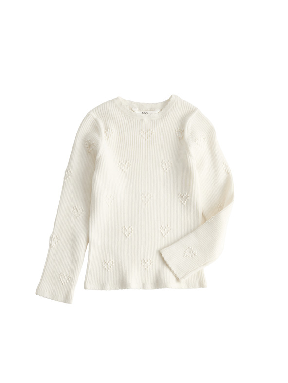 Marks & Spencer Pletena majica s teksturo srca (2–10 let) Marks & Spencer smetanova